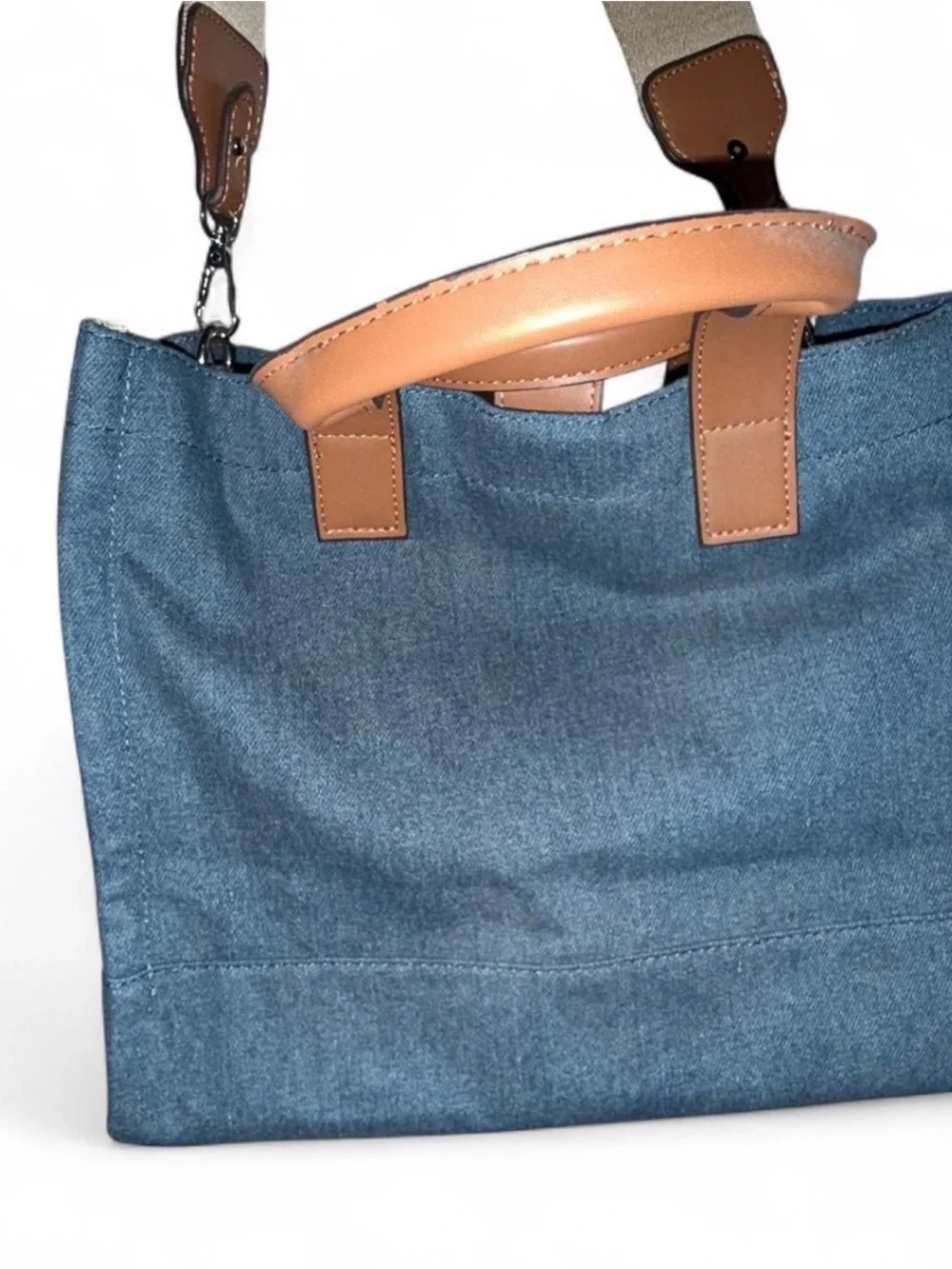 True Religion Navy Canvas Messenger Tote with Brown Trim